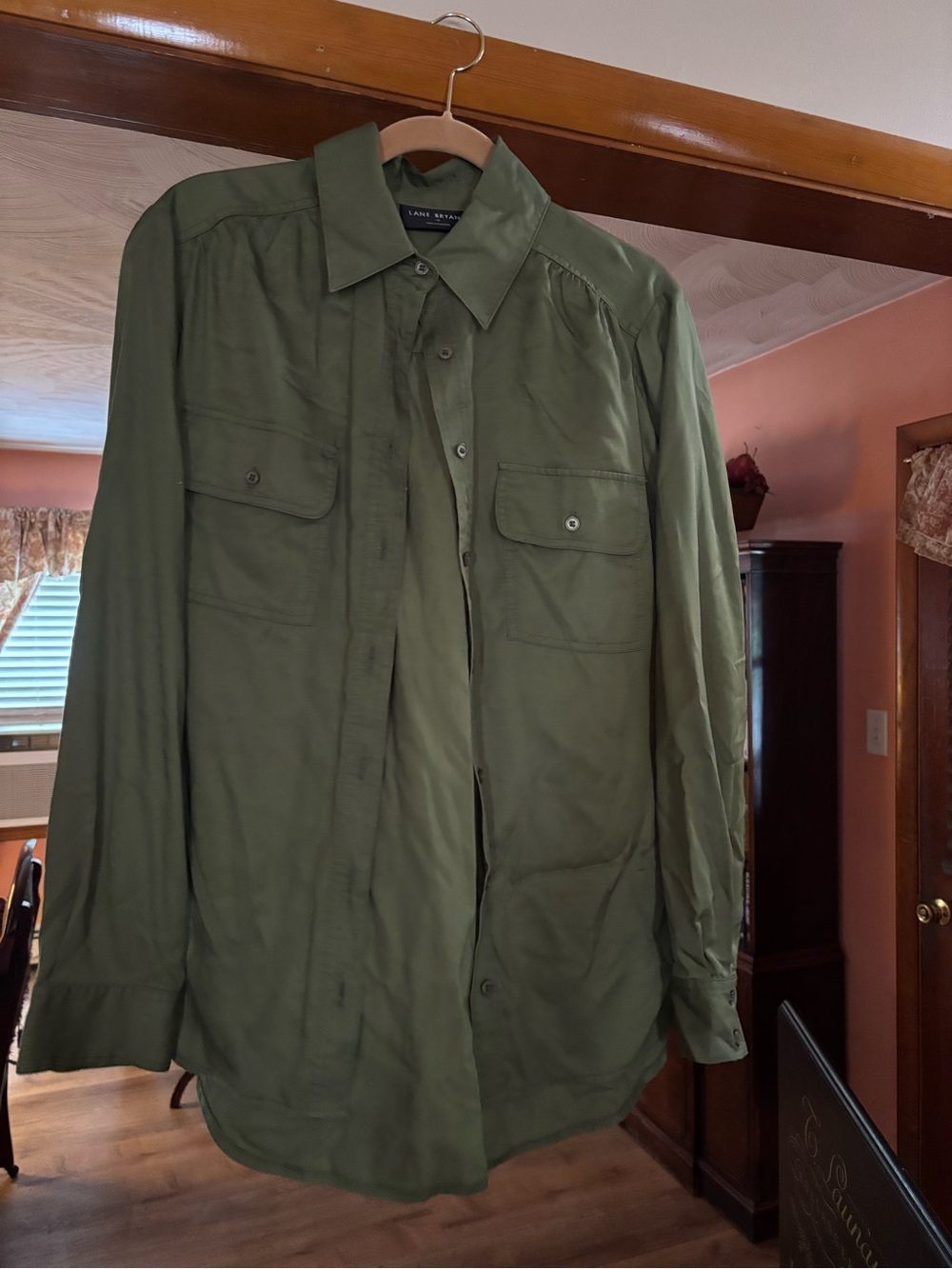 Lane Bryant Olive Green Lightweight Button-Front Shirt Jacket